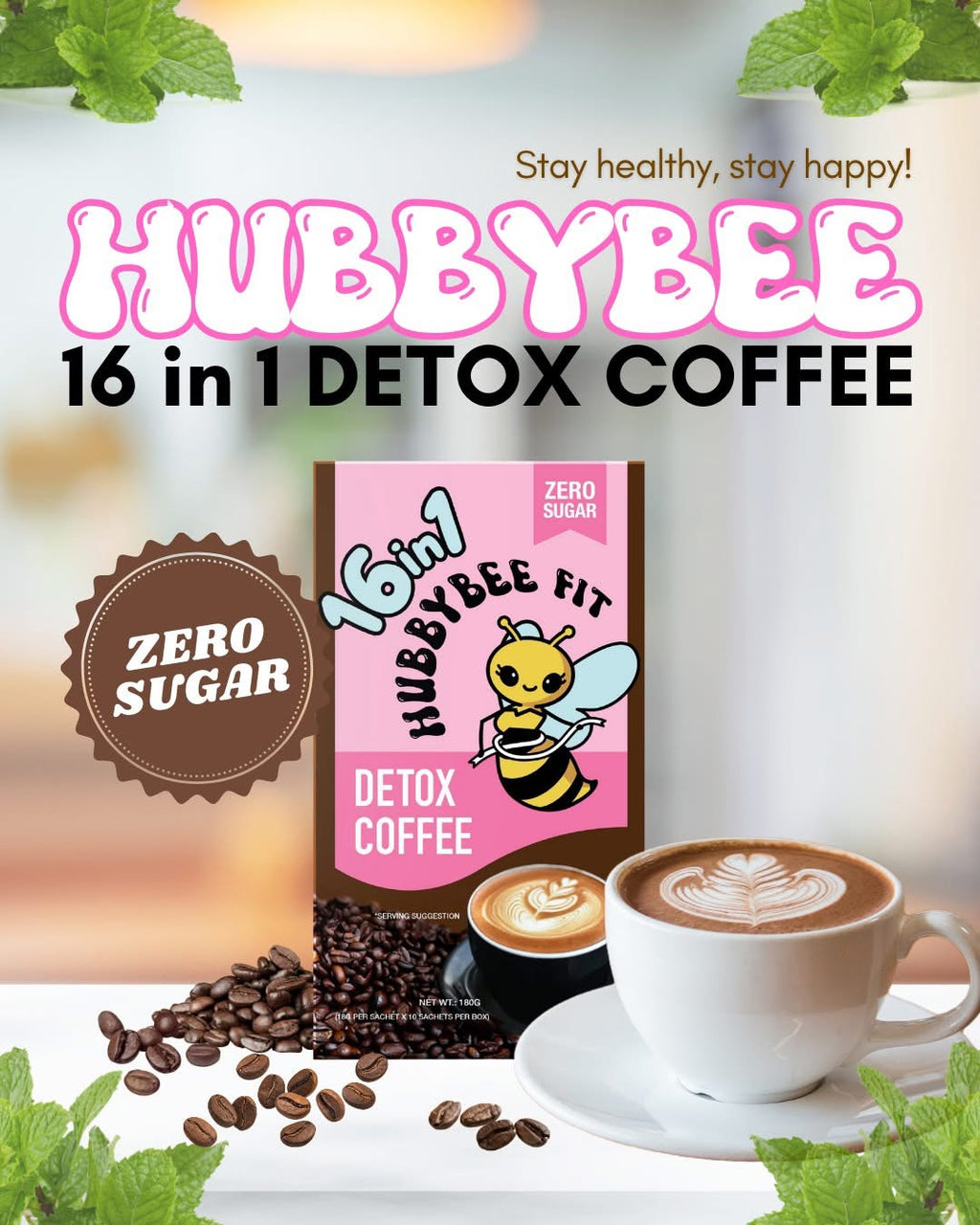Hubbybee Fit 16-in-1 Wellness Coffee Mix - 18g x 10 Sachet