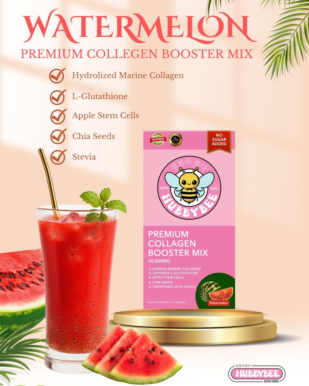 Premium Collagen Booster Mix - Watermelon (18g x 10 Sachet)