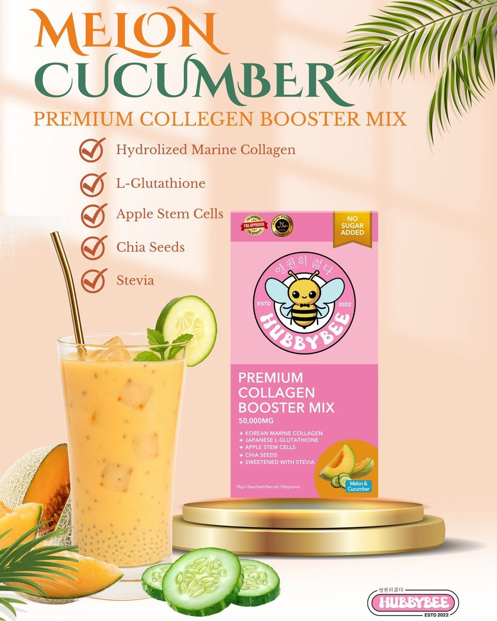 Premium Collagen Booster Mix – Melon & Cucumber (18g x 10 Sachet)